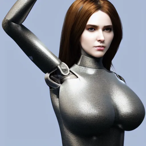 Prompt: womanized humanoid robot made of steel, beautiful face, big breasts, anatomically correct, unreal engine, ray tracing, 8 k, uhd, ultrarealistic, highly detailed