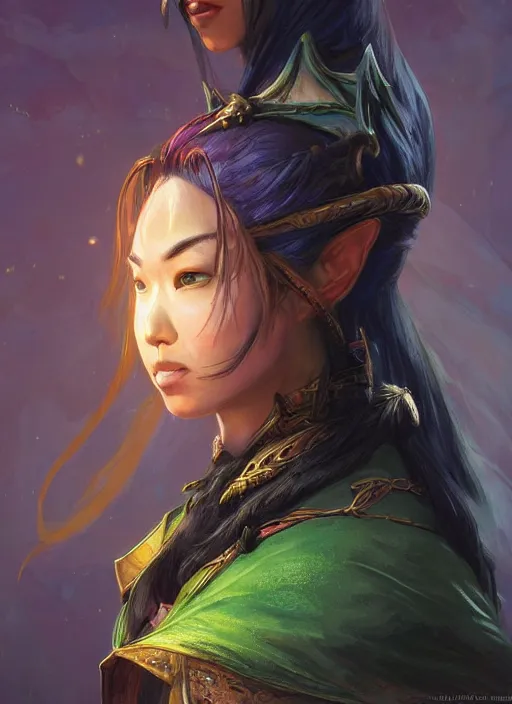 Image similar to asian human, ultra detailed fantasy, dndbeyond, bright, colourful, realistic, dnd character portrait, full body, pathfinder, pinterest, art by ralph horsley, dnd, rpg, lotr game design fanart by concept art, behance hd, artstation, deviantart, hdr render in unreal engine 5