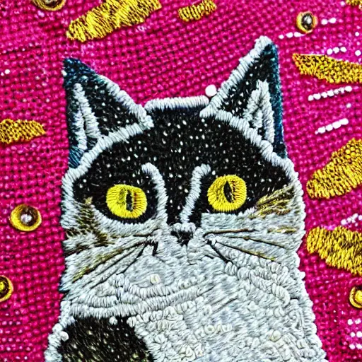 Image similar to a cat embroidered with sequins