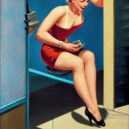 Prompt: woman, building, street by gil elvgren, olivia