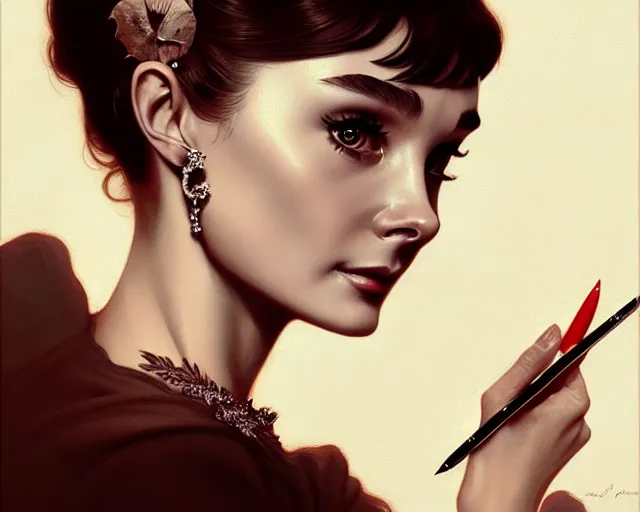 Image similar to photography of audrey hepburn, deep focus,, intricate, elegant, highly detailed, digital painting, artstation, concept art, matte, sharp focus, illustration, art by artgerm and greg rutkowski and alphonse mucha