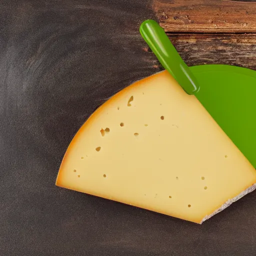 Image similar to a wedge of cheese with a green participation badge saying participation badge stuck to the side, stock art, 8K