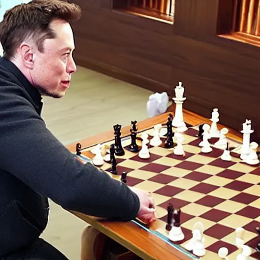Prompt: photo of elon musk playing chess, 4 k