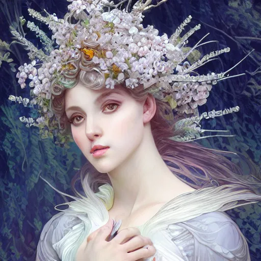 Prompt: a photograpic portrait of a anthropomorphic mimosa wearing white clothes, fantasy, intricate, elegant, highly detailed, digital painting, artstation, concept art, smooth, sharp focus, illustration, art by artgerm and H R Giger and alphonse mucha