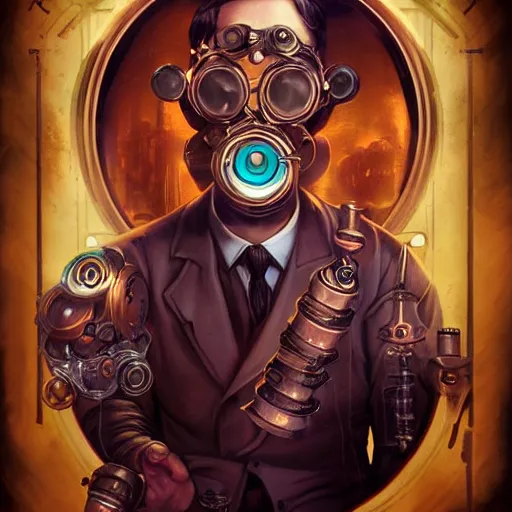 Image similar to Lofi Steampunk BioShock portrait, Pixar style, by Tristan Eaton Stanley Artgerm and Tom Bagshaw.