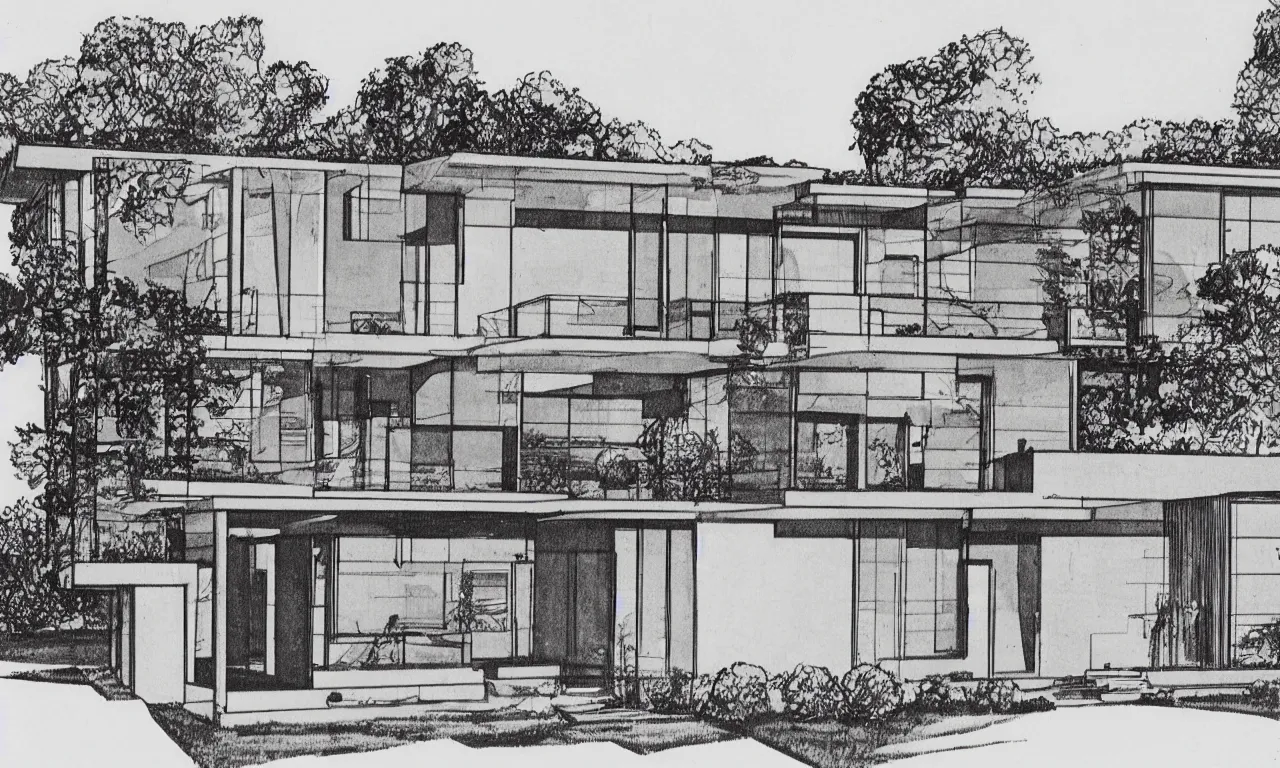 Image similar to detailed blueprint for a 3bd 2ba house, 1959, architectural plan