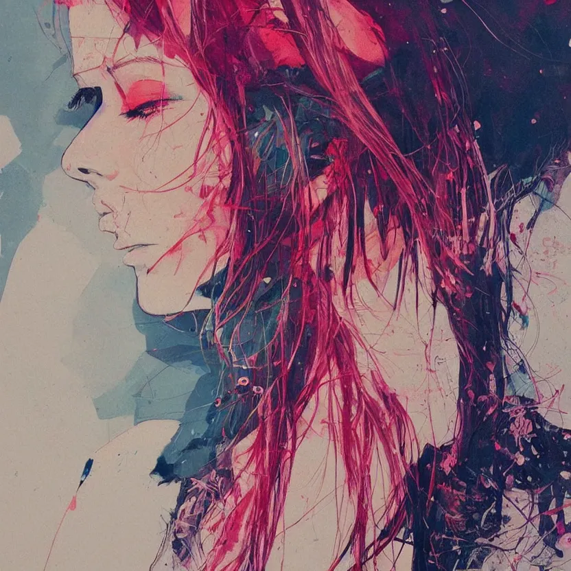 Image similar to close up portrait painting of a female dressed in nineties street styling, concept art, intricate details, highly detailed, aesthetically pleasing pastel colors, art by conrad roset