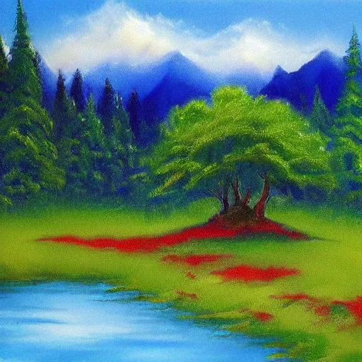 Image similar to beautiful landscape by bob ross