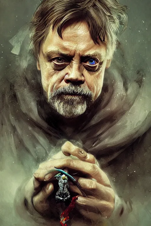 Image similar to mark hamill, sorcerer, lord of the rings, tattoo, decorated ornaments by carl spitzweg, ismail inceoglu, vdragan bibin, hans thoma, greg rutkowski, alexandros pyromallis, perfect face, fine details, realistic shaded