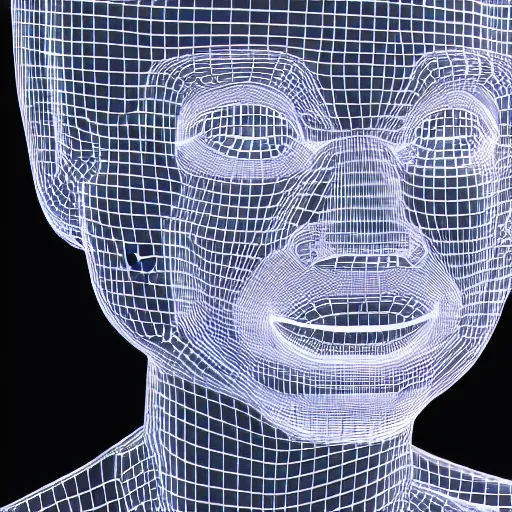 Image similar to a 3d human head made up of shiny holograms