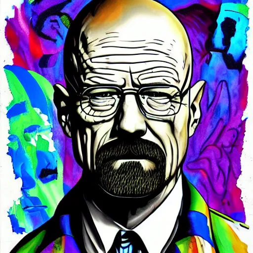 Prompt: Walter White on a acid trip , accurate anatomy, accurate hands, highly detailed, digital art, epic, masterpiece,