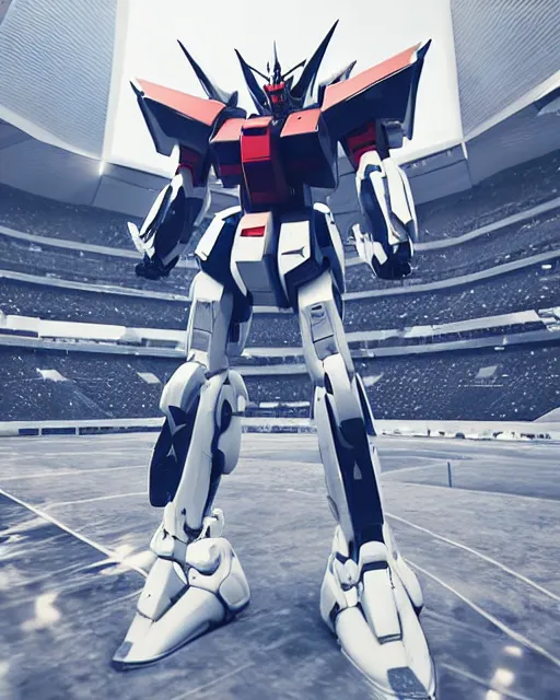 Image similar to a futuristic full stadium with a giant gundam, unreal engine, hyper realism, realistic shading, cinematic composition, realistic render, octane render, detailed textures, photorealistic, wide shot