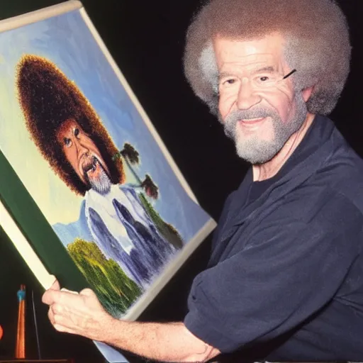 Image similar to bob ross painting an painting of bob ross, recursion