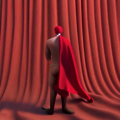 Image similar to a figure covered by red cloth that's blowing in the wind standing in a beautiful roman city, digital art, concept art, cloth simulation with houdini, octane, redshift, 8 k