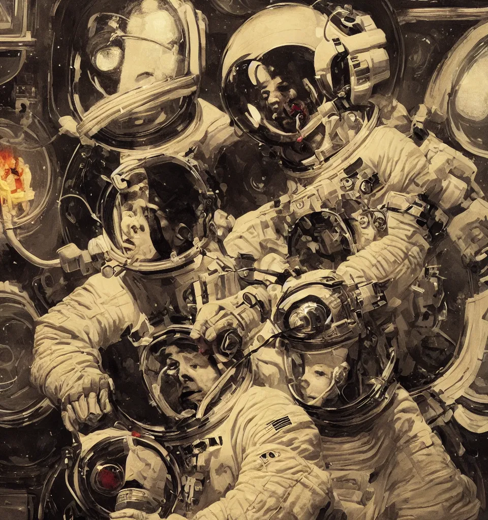 Image similar to an album cover of a detailed portrait of an astronaut wearing headphones art by norman rockwell, cinematic, epic composition, hd, digital painting, digital art, concept art, illustration, comic art, stylized, masterpiece, award - winning