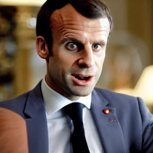 Image similar to Emmanuel Macron with monkey hair in American Psycho (1999)