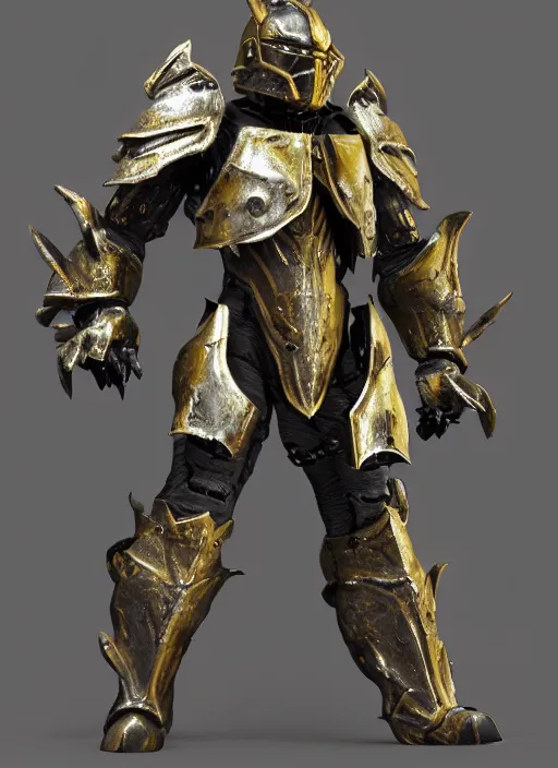 Image similar to a photorealistic 3D render of a full body dark side knight (as an archetypal DnD isekai Demon Lord from Final Fantasy) wearing power armor made of gold and silver and organic floral components, inspired by Fallout, unreal engine, octane render, cinematic lighting, a sense of evil, detailed hard surface boss character concept art, character design, hyper realism, high detail, depth of field, stunning cgsociety, HD, HDR, 4k