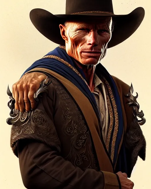 Prompt: ed harris portrait, intricate western designs, elegant, highly detailed, sharp focus, art by artgerm and greg rutkowski and wlop