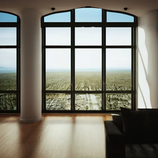 Prompt: interior of a living room with a window opening to the end of the worlds, 8k, cinematic