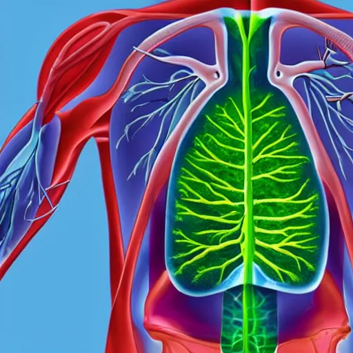 Image similar to green lungs breathing fresh air in anatomical style