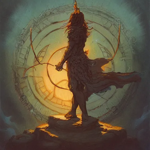 Image similar to a druid standing in a circle at the beginning of the world by alan lee and peter mohrbacher and frank frazetta and mike mignola