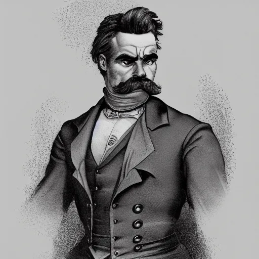 Image similar to the ultimate gigachad, incredibly muscular Friedrich Nietzsche, Friedrich Nietzsche with chiseled jawline, Character Illustration, Comic Art, trending on artstation