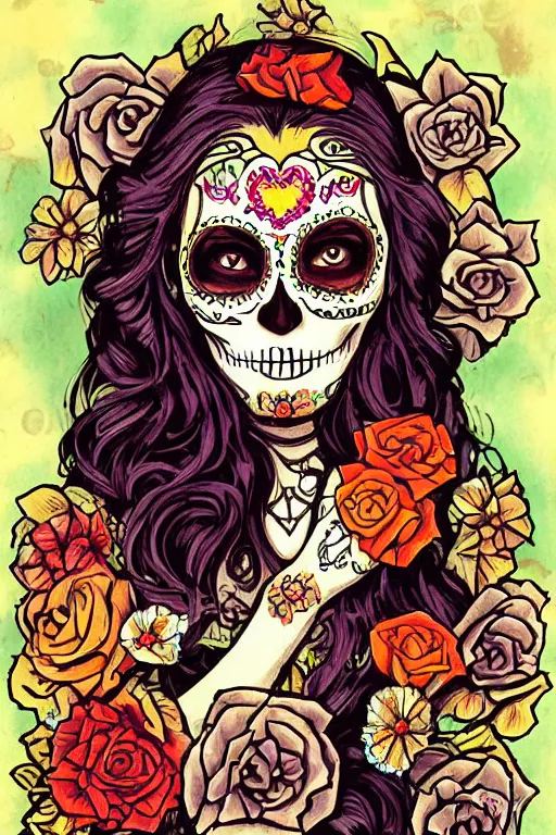 Image similar to Illustration of a sugar skull day of the dead girl, art by john la farge