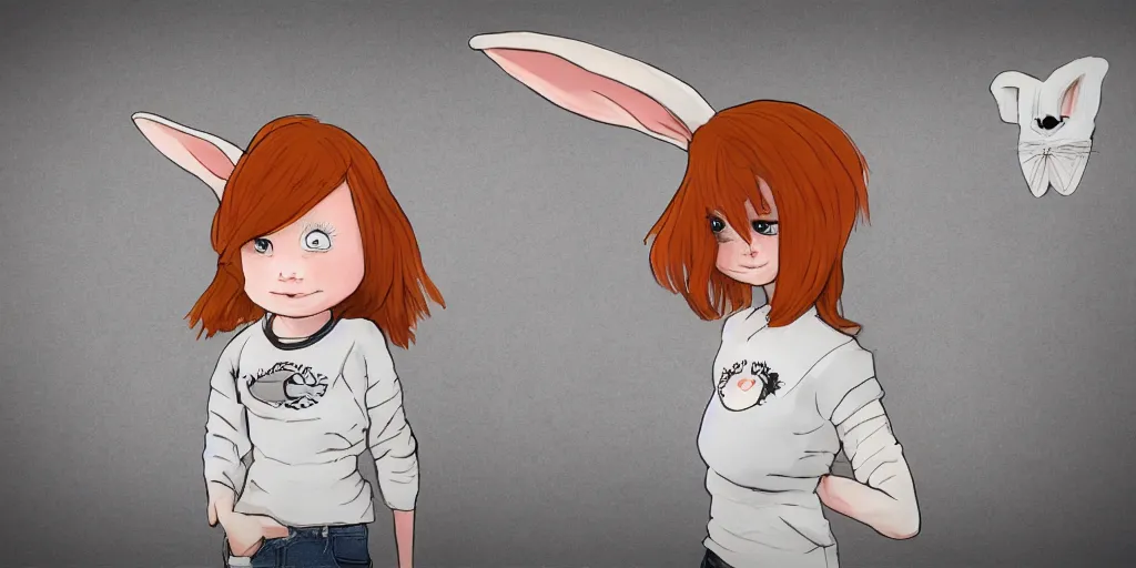 Image similar to women, ginger, cartoon, sweatshirt, concept art, concept art, bunny ears,