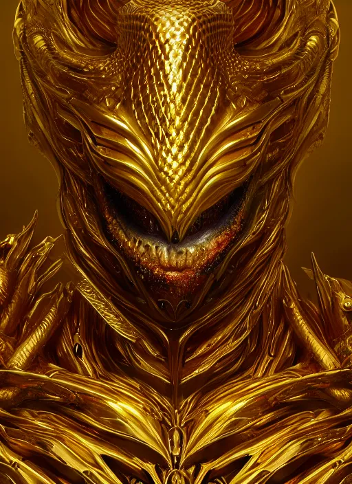 Image similar to gold venom, naturel, hyper detailed, digital art, trending in artstation, cinematic lighting, studio quality, smooth render, unreal engine 5 rendered, octane rendered, art style by klimt and nixeu and ian sprigger and wlop and krenz cushart