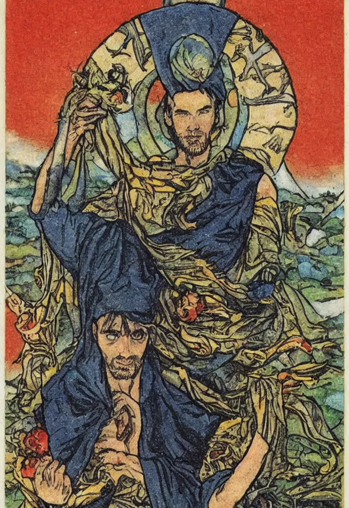 Image similar to Ian Goodfellow on a tarot card tarot major arcana