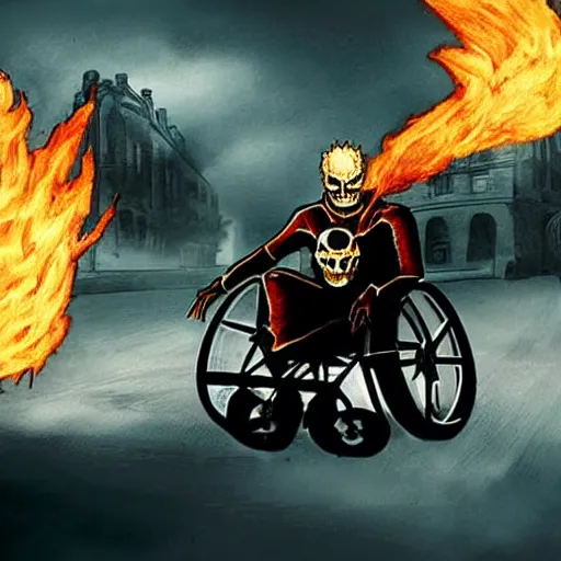 Prompt: ghost rider, on the wheelchair