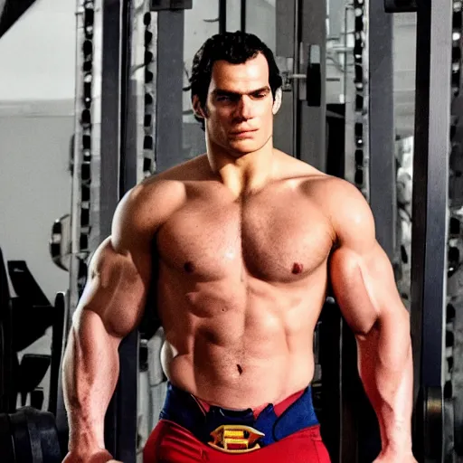 Prompt: Henry Cavill as a bodybuilder 4k hd