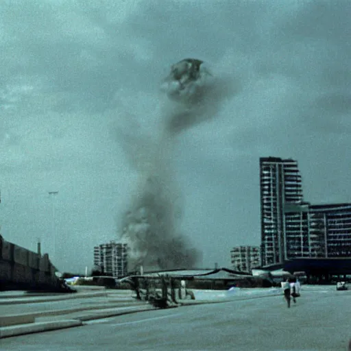 Image similar to Pulgasari the North Korean starfish monster destroying Pyongyang city, volumetric lighting, filmstill, produced by Kim Jong-il, Kodachrome, kaiju-eiga, monster movie, communist propaganda, film noir, 35mm film grain, Cooke Varotal 20-100mm T3.1, in the style of Ishirō Honda and Stanley Kubrick