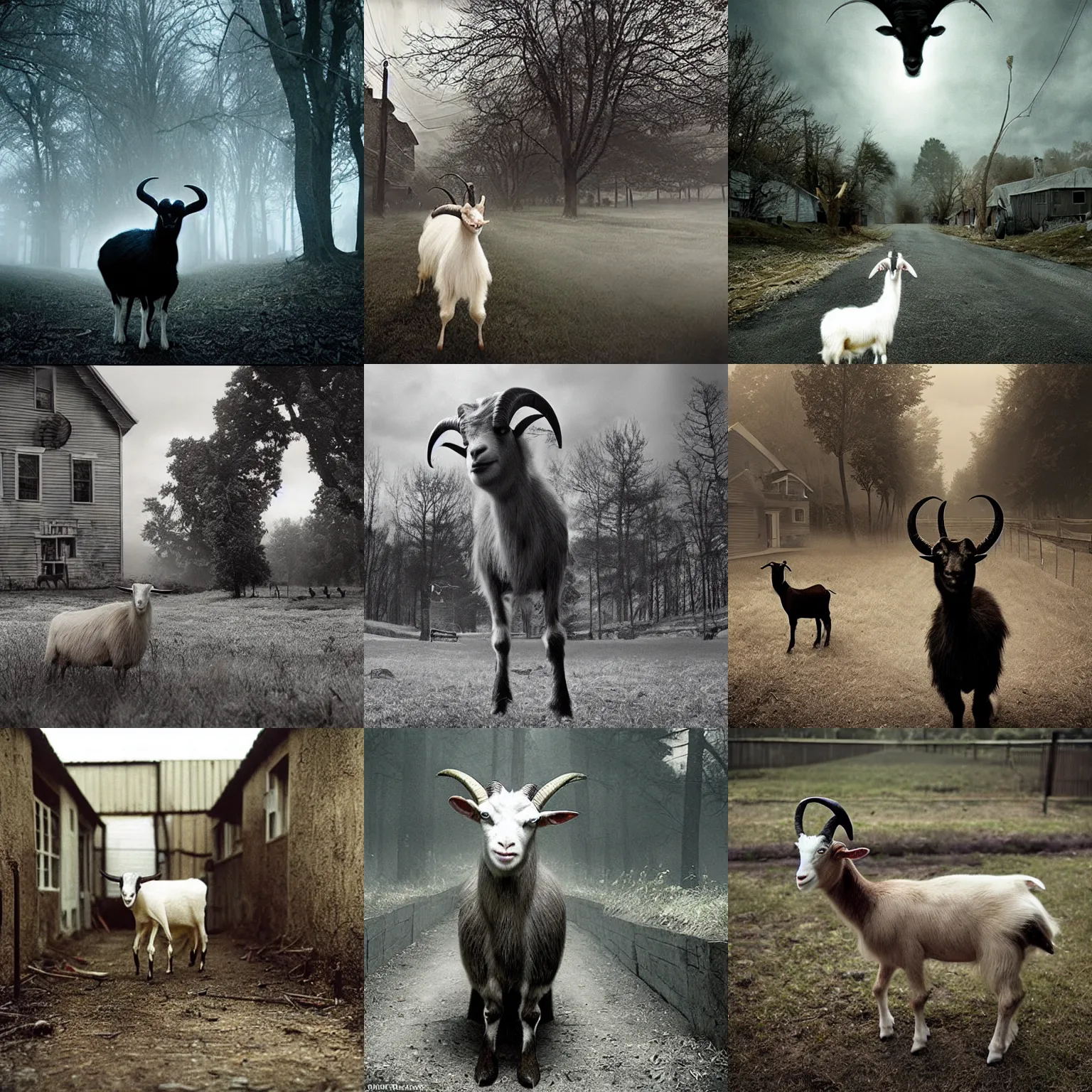 Prompt: the most evil looking goat ever seen by gregory crewdson