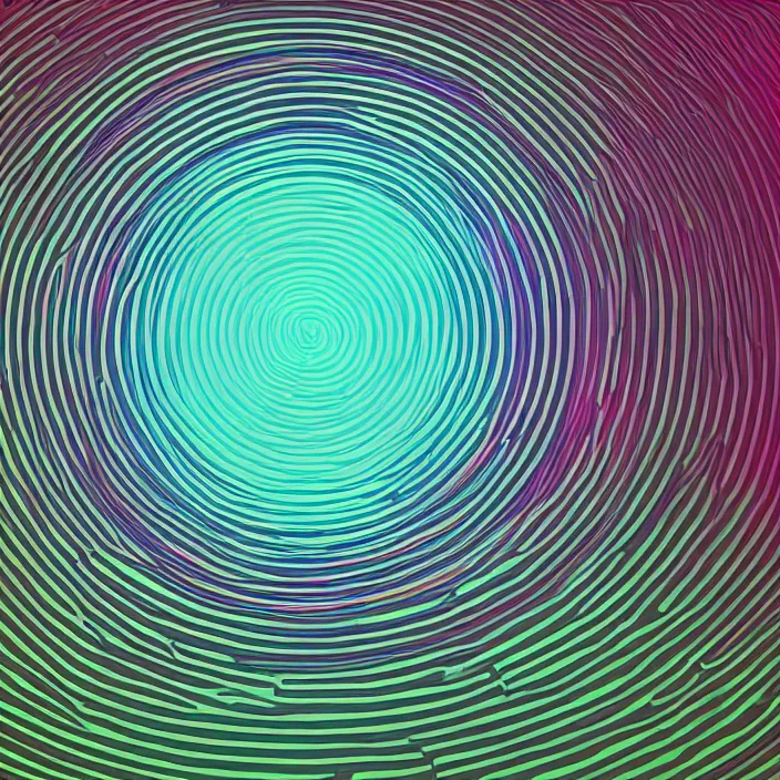 Image similar to surrealist art featuring concentric circles, lasers, flowing curves, gradients, grainy, glowy lighting, matte colors, trending on artstation