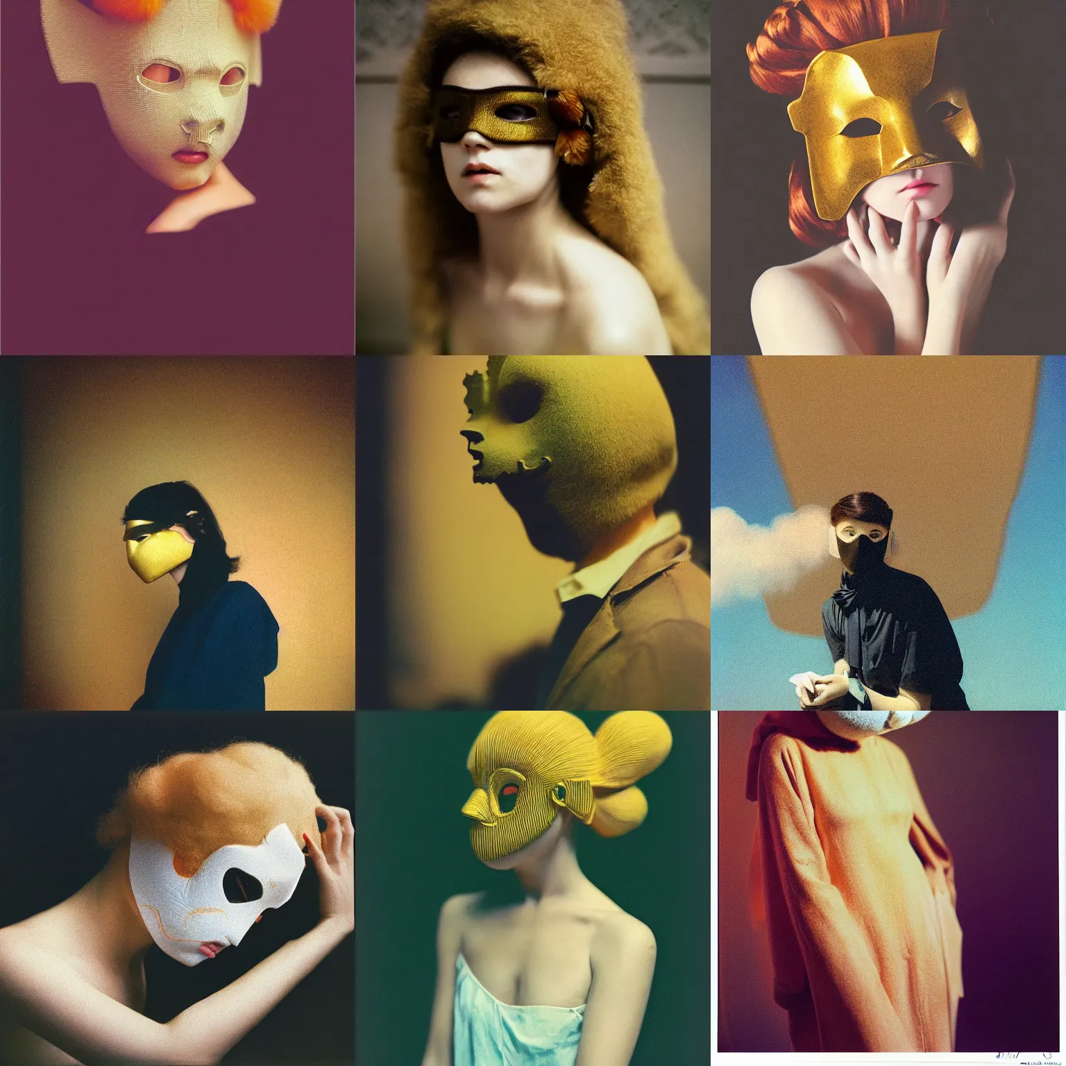 Prompt: kodak portra, 8 k, soft light, clean lines, fine art portrait photography, kitsune mask, fashion photography, maxfield parrish, moebius, james jean, yoji shinkawa, odilon redon, gaston bussiere, eugene grasset, janis rozentals