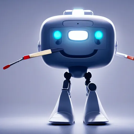 Image similar to Happy Minimalist robot in the shape of a paintbrush, beautiful lighting, sharp, details, hyper-detailed, pixar, 8K