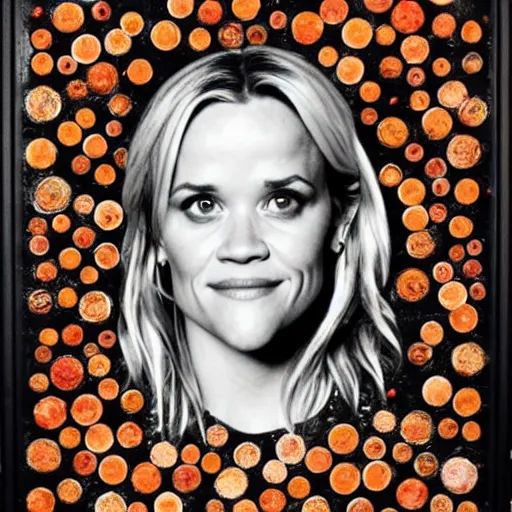 Image similar to a portrait of of reece witherspoon constructed from spoons, collage, drop shadow, organic, layered composition, layers, texture, mcu, petals, highly textured, layered, sculpted, dynamic,