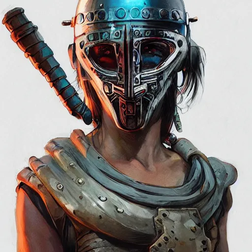 Image similar to cyberpunk viking helmet mask warrior goddess robot ninja fantasy, art gta 5 cover, official fanart behance hd artstation by jesper ejsing, by rhads, makoto shinkai and lois van baarle, ilya kuvshinov, ossdraws