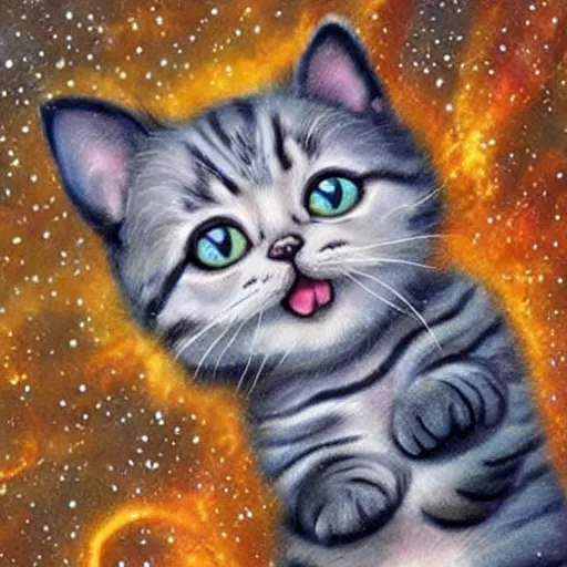 Image similar to cute cat falling into the galaxy