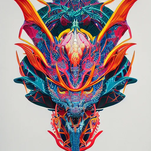 Image similar to Tristan Eaton, victo ngai, artgerm, symmetrical dragon mask