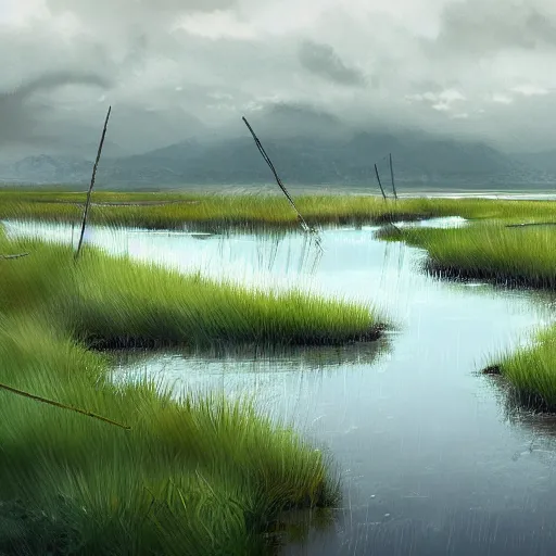 Prompt: salt marshes of Shangri-la, felix Kelly, digital art, artstation