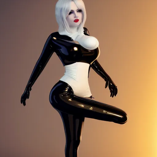 Image similar to portrait of a curvy feminine pale goth cutie in an elaborate latex-leather-rubber tight neck-high outfit, with a thin waist, cgsociety, photorealistic, sublime-comfy-elegant ambience, 16k, smooth, sharp focus, trending on ArtStation, volumetric lighting, fully clothed, worksafe