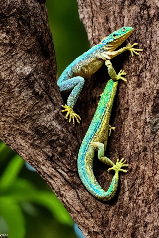 Image similar to highly detailed photo of a lizard running up a tree, 3 5 mm, 4 k, photorealistic