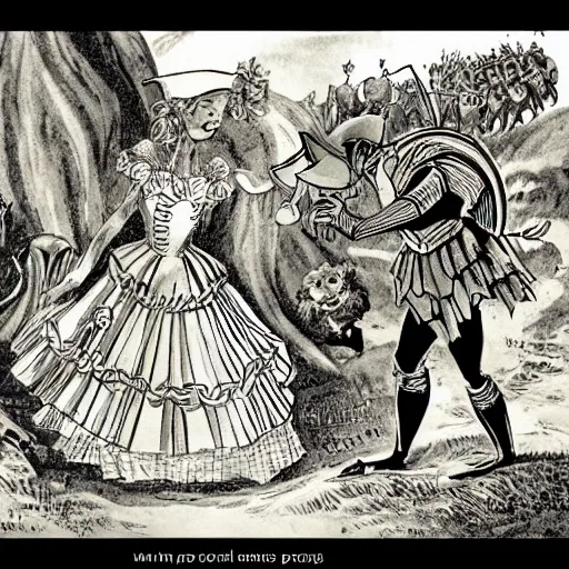 Image similar to a scene from the book The Tin Man of Oz by L. Frank Baum