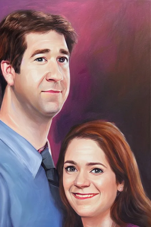 Image similar to portrait painting of jim halpert and pam beesly