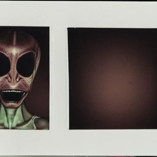 Image similar to polaroid of an alien, creepy, realistic,