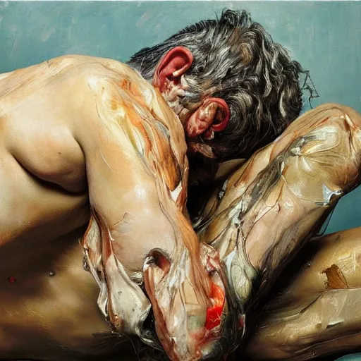 Prompt: high quality high detail painting by lucian freud and jenny saville, hd, madness, turquoise