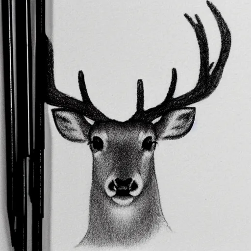 Prompt: A deer with hind, simple minimalist pencil drawing