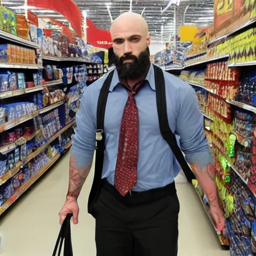 Prompt: kratos from god of war shopping at a walmart with walter white